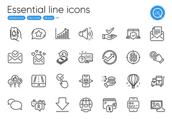 Laptop insurance, Augmented reality and Cashback line icons. Collection of Gps, Graph chart, Food delivery icons. Work home, Checkbox, Photo cloud web elements. Fingerprint, Like, Audit. Vector