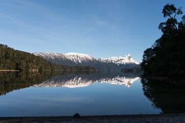 Beautiful views of the lakes and mountains of the Siete Lagos tourist walk. Villa la Angostura to San Martin de los Andes. Nahuel Huapi National Park, Patagonia, Argentina.