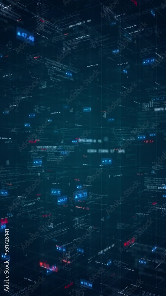 Wall mural motion graphic of red and blue digital number investment and technology icon with program code levit