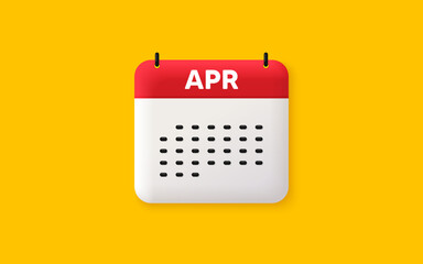 Calendar date 3d icon. April month icon. Event schedule Apr date. Meeting appointment planner. Agenda plan, Month schedule 3d calendar and Time planner. April day reminder. Vector
