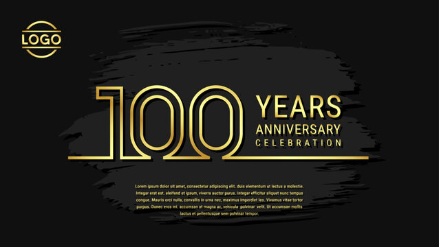 100 years anniversary celebration, anniversary celebration template design with gold color isolated on black brush background. vector template illustration