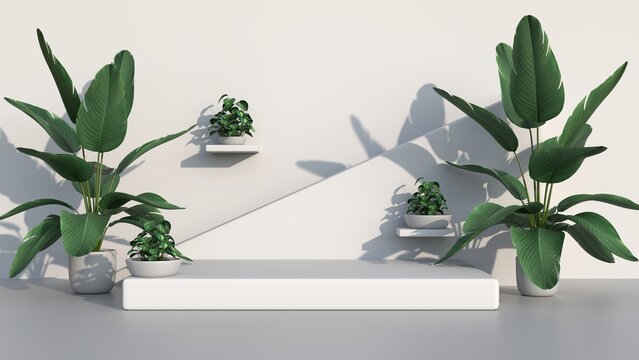 Podium display scene for cosmetic product and packate,3d render.