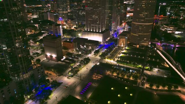 Tampa Florida USA drone. City at night