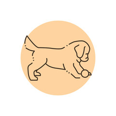 Golden retriever puppy playing ball color line icon. Pictogram for web page