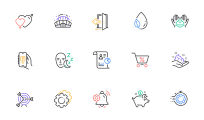 Special offer, Saving money and Sleep line icons for website, printing. Collection of Seo timer, Skin care, Male female icons. Report, Settings gears, Notification bell web elements. Vector