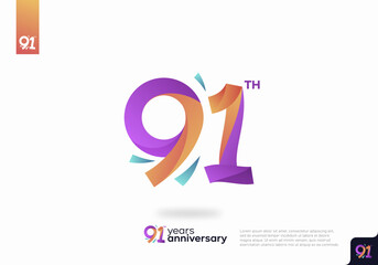 91 Year Anniversary Icon Vector Template Design Illustration