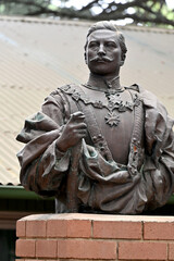 Statue of a general with a war cross around his neck, aristocrat. Soldier during war time, fighting...