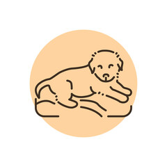 Lying puppy on pillow color line icon. Pictogram for web page