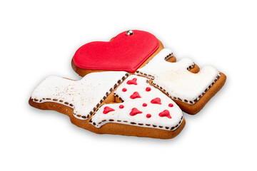 Gingerbread in the shape of LOVE. Isolated on white background