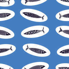 Sardines. Cute background. Seamless pattern. Can be used in textile industry, paper, background, scrapbooking.