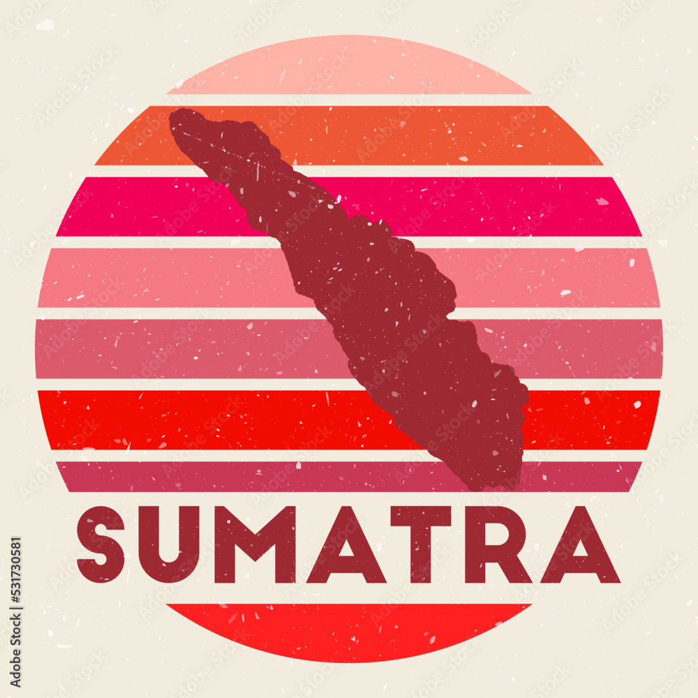Wall mural sumatra logo. sign with the map of island and colored stripes, vector illustration. can be used as i - Wall murals
