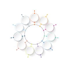 Basic circle infographic with 11 steps, process or options.