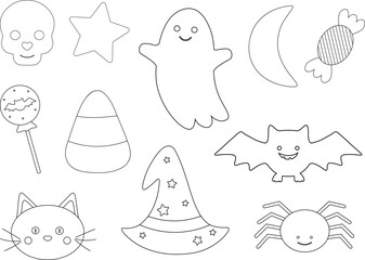 Cute ghosts pumpkin Halloween coloring vector illustration