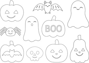 Cute ghosts pumpkin Halloween coloring vector illustration