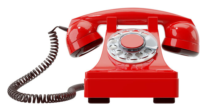 old red dial-up phone isolated on a transparent background