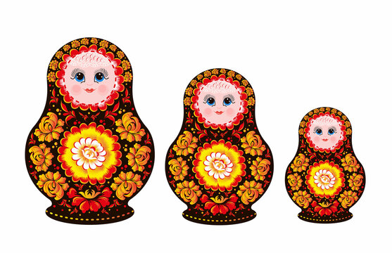 Wooden colored matryoshka doll. Russian nesting dolls.