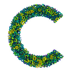 Letter C made of small iridescent letters z, 3d rendering