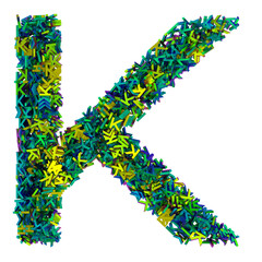 Letter K made of small iridescent letters z, 3d rendering