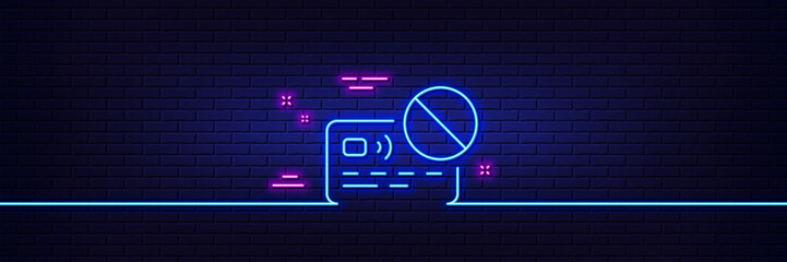 Neon light glow effect. Credit card line icon. Bank money payment sign. Not allowed pay symbol. 3d line neon glow icon. Brick wall banner. Card outline. Vector