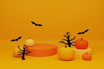 3d rendering Halloween illustration with pumpkins. 