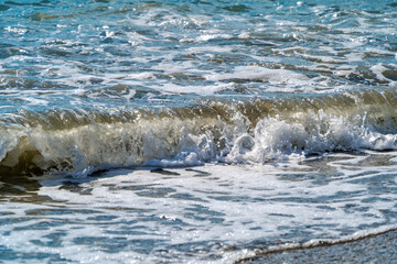 Big sea Waves with foam in beautiful Black Sea.
