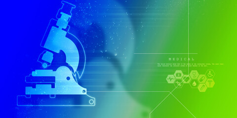 2d rendering virus testing Microscope with medicine bottle