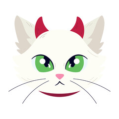 Isolated cute white cat avatar with a halloween demon costume Vector