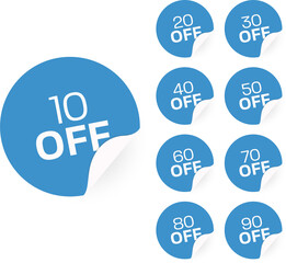 Buy now with different percent discount leaf shape label set. Sell off advertising red badge sticker template with various commercial offer vector illustration isolated on white background