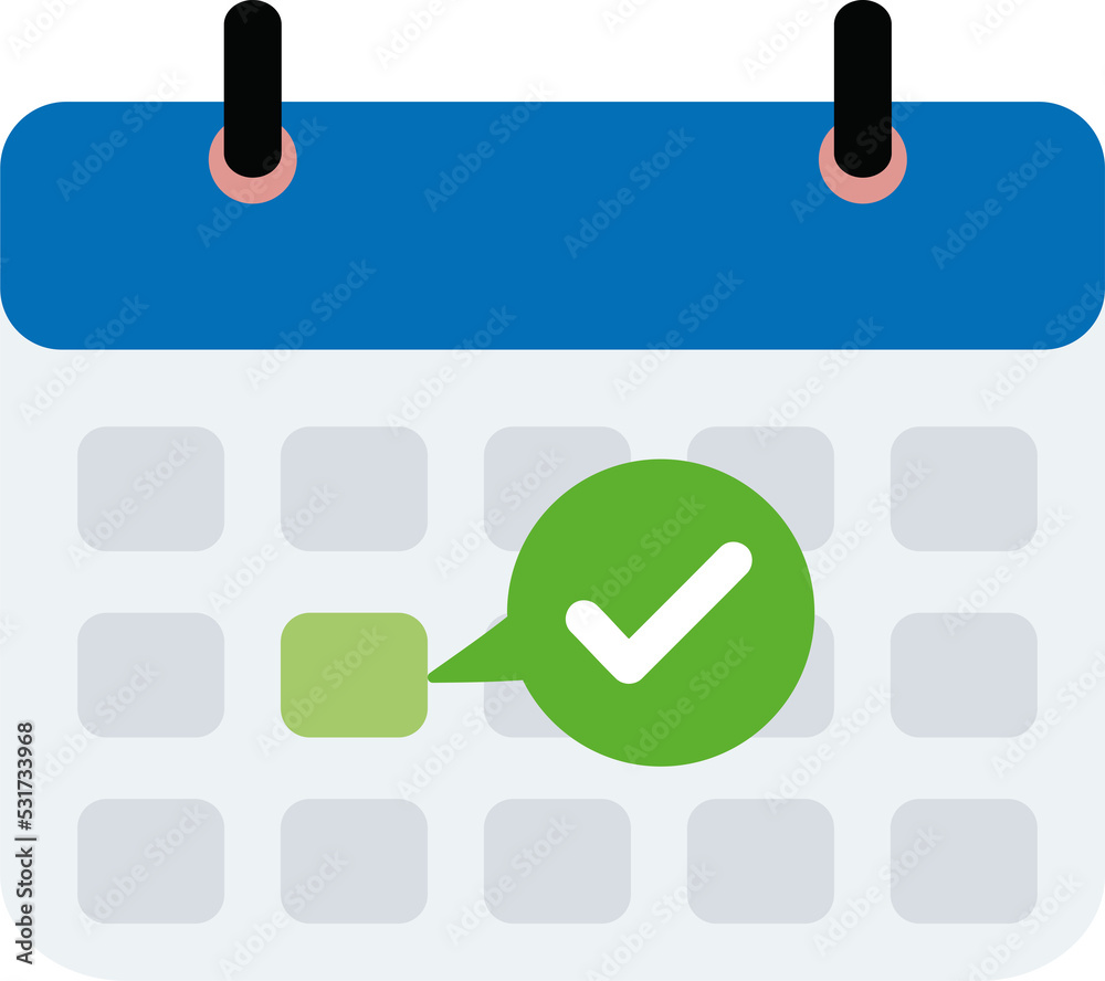 Fototapete calendar with checkmark or tick notice icon vector. flat cartoon event reminder with check mark as a