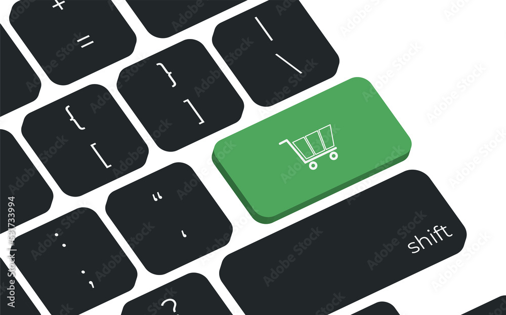 Poster online shopping cart computer keyboard icon
