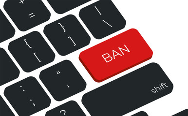 Ban button on keyboard keys vector. Simple style