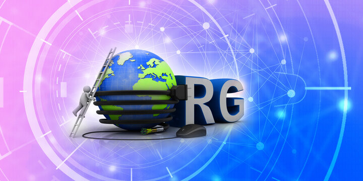 3d illustration internet domain org connected mouse with mobile charging cable connected globe near technician
