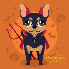 Isolated cute chihuahua dog with a halloween demon costume Vector