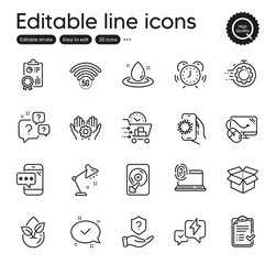Set of Technology outline icons. Contains icons as Fuel energy, Lightning bolt and Phone password elements. Covid app, Computer fingerprint, Table lamp web signs. Seo timer, Inspect. Vector