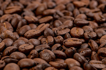 Coffee beans. Roasted coffee beans, can be used as background. Fragrant Arabica coffee.