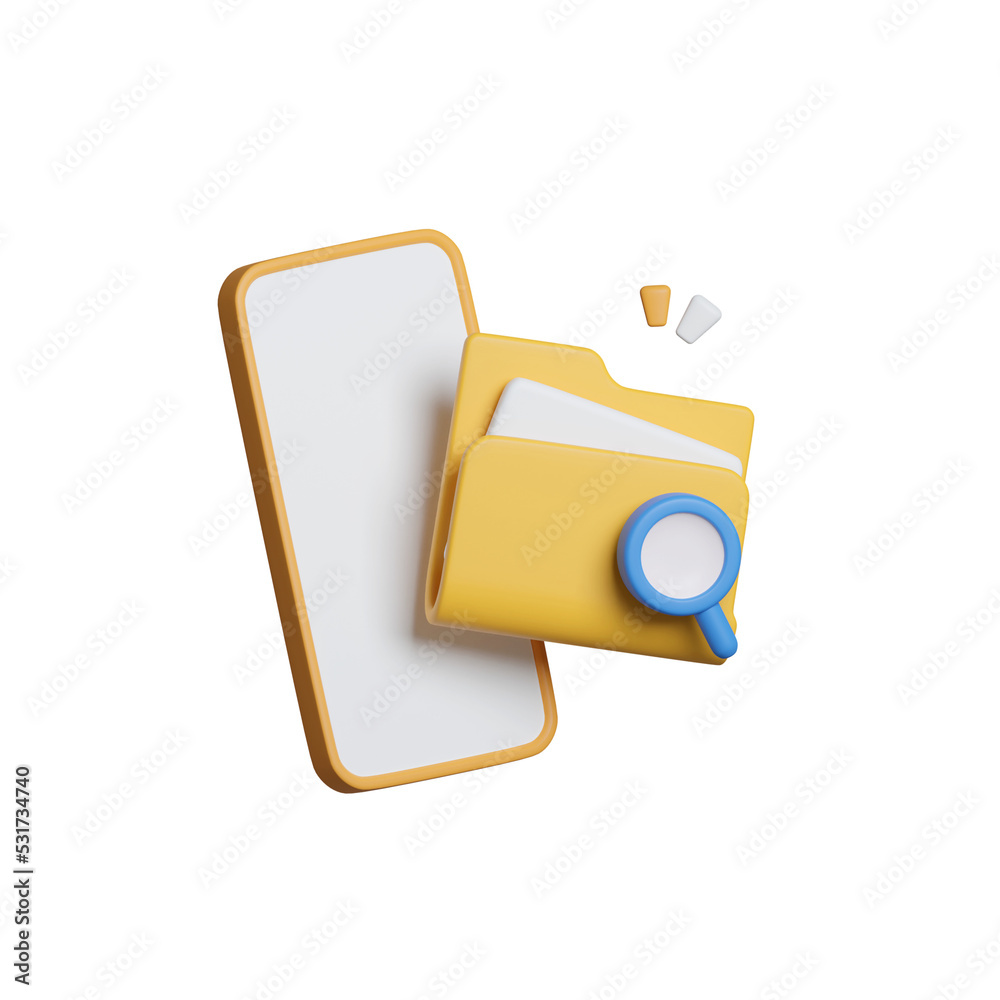 Poster Search and classification of data. Mobile application for data analysis and accounting. File management. Electronic document management. 3d rendering illustration