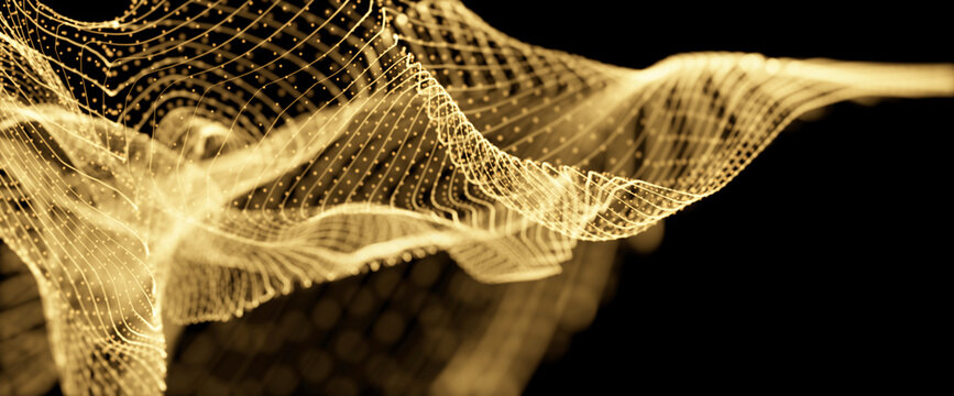 Shiny Particles with Stars on Black Background.