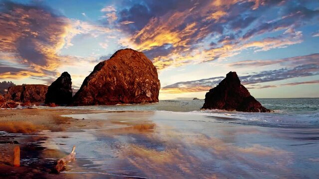 Cinemagraph of beach in brookings in oregon at sunset
