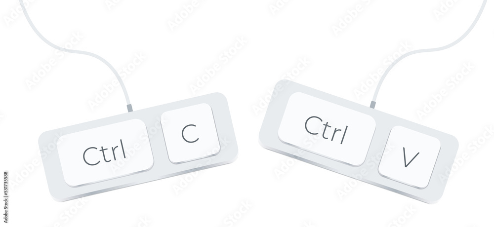 Aufkleber Keyboard keys Ctrl C and Ctrl V, copy and paste the key shortcuts. Computer icon on yellow background