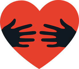 Hugging heart, hands holding heart, charity icon, love yourself, concept of volunteers. Vector illustration isolated on white background