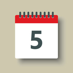 Vector icon calendar day number 5, 5th day month