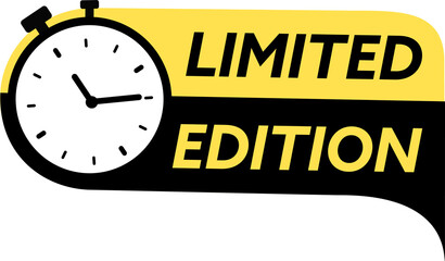 Modern yellow vector banner ribbon limited offer with stop watch.