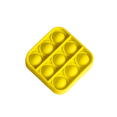 Yellow popit fashionable toy. Square toy made of silicone. Design for children. PNG with transparent background.

