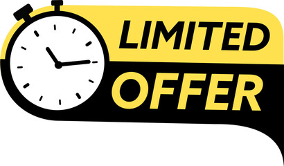 Fototapeta na wymiar Limited offer. Yellow and black icon with chronometer