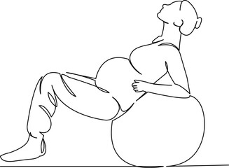 pregnant woman goes in for sports on a big ball gymnastics childbirth