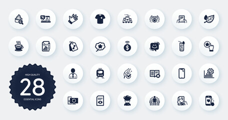 Set of Business icons, such as Smartphone, Smile chat and Seo graph flat icons. Recovery computer, Contactless payment, Loyalty star web elements. Hand, Heart rating, Prescription drugs signs. Vector