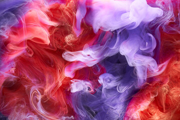 Blue red colorful smoke abstract background, acrylic paint underwater explosion
