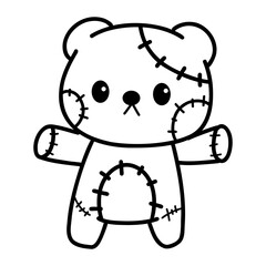 Halloween cartoon cute bear  outline illustration for coloring page 