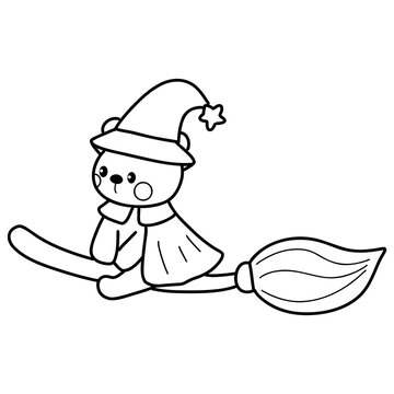 Halloween cartoon cute bear  wizard outline illustration for coloring page 