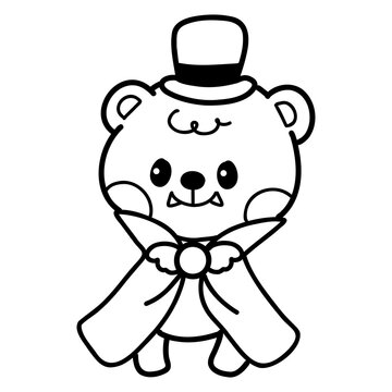 Halloween cartoon cute  bear Dracula outline illustration for coloring page 
